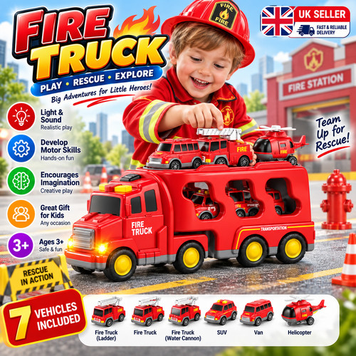 Fire truck transporter toy set - transporter,