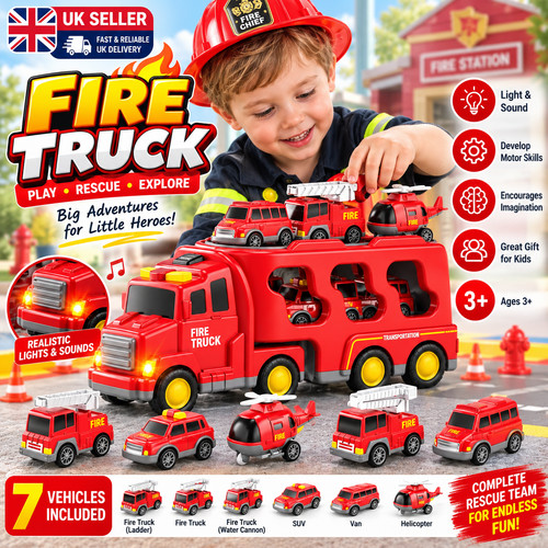 Fire truck transporter toy set - fire,