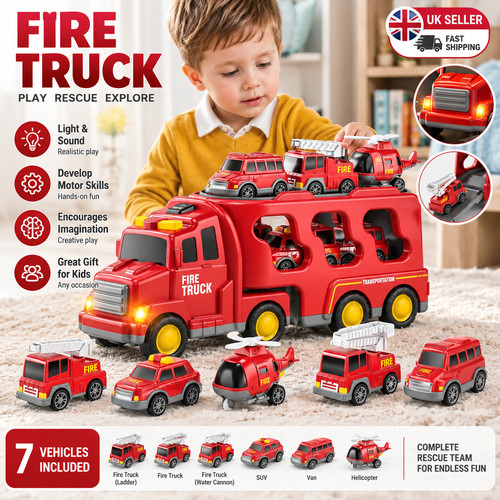 Fire truck transporter toy set - truck,